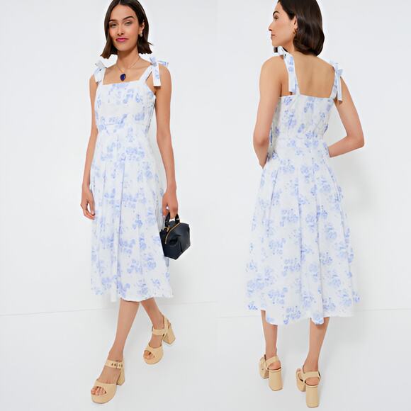 Hyacinth House Tuckernuck Blue Chintz Teagan Tie Shoulder Floral Midi Dress XS - Picture 1 of 7